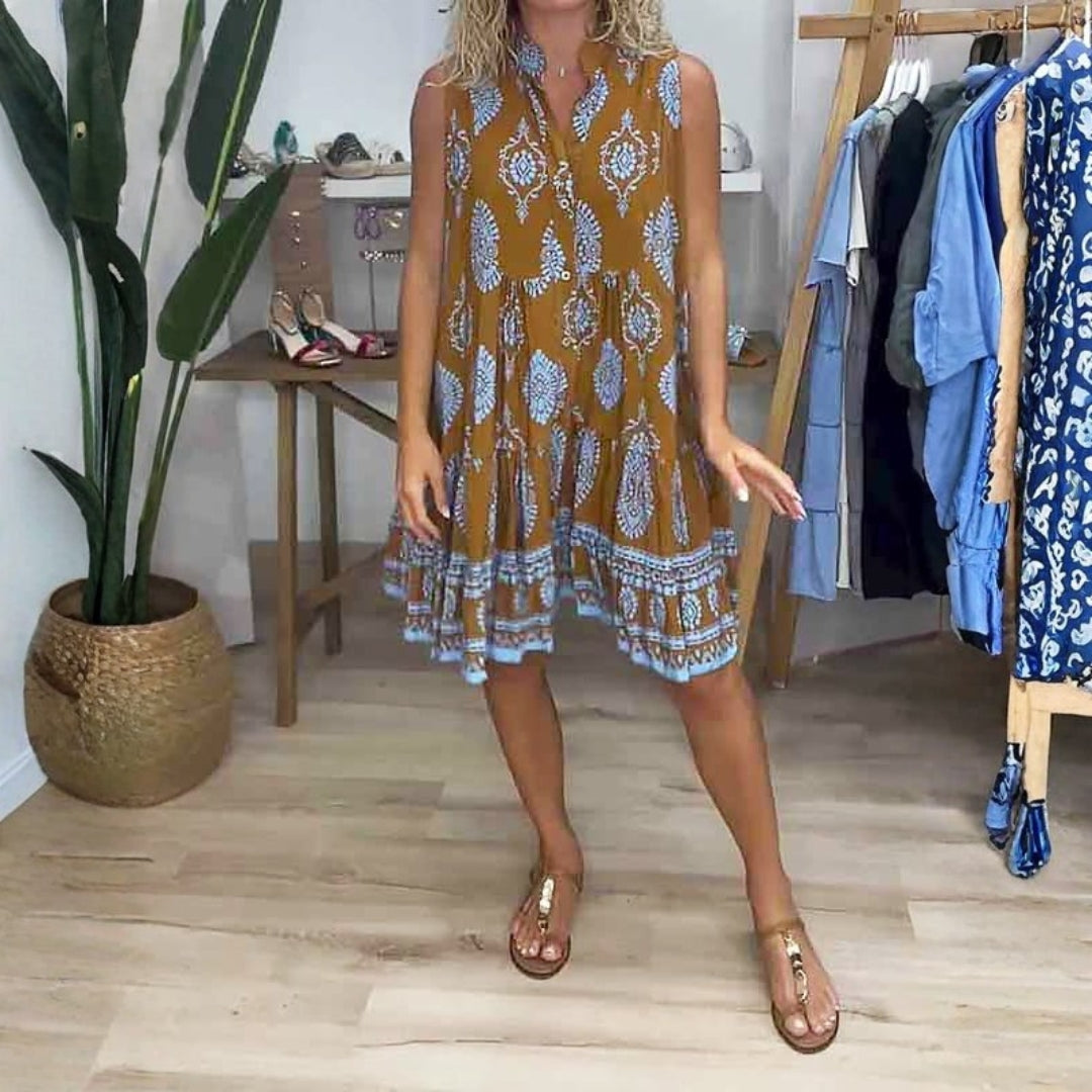 Emily | Mini Summer Dress with Boho Print and Sleeveless Bodice