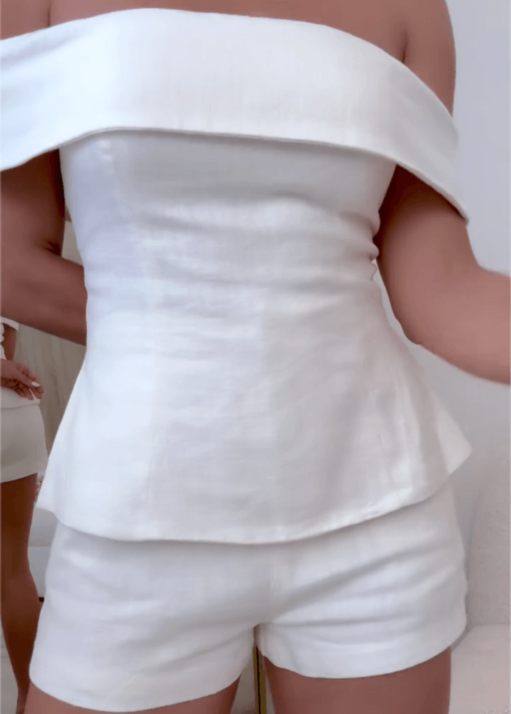 Women's Off Shoulder Two Piece Set with High Waist Shorts