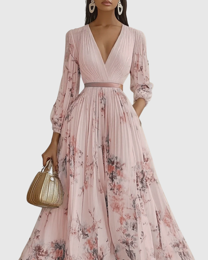 Rowena | Wedding Guest Maxi Dress Pleated V-Neck