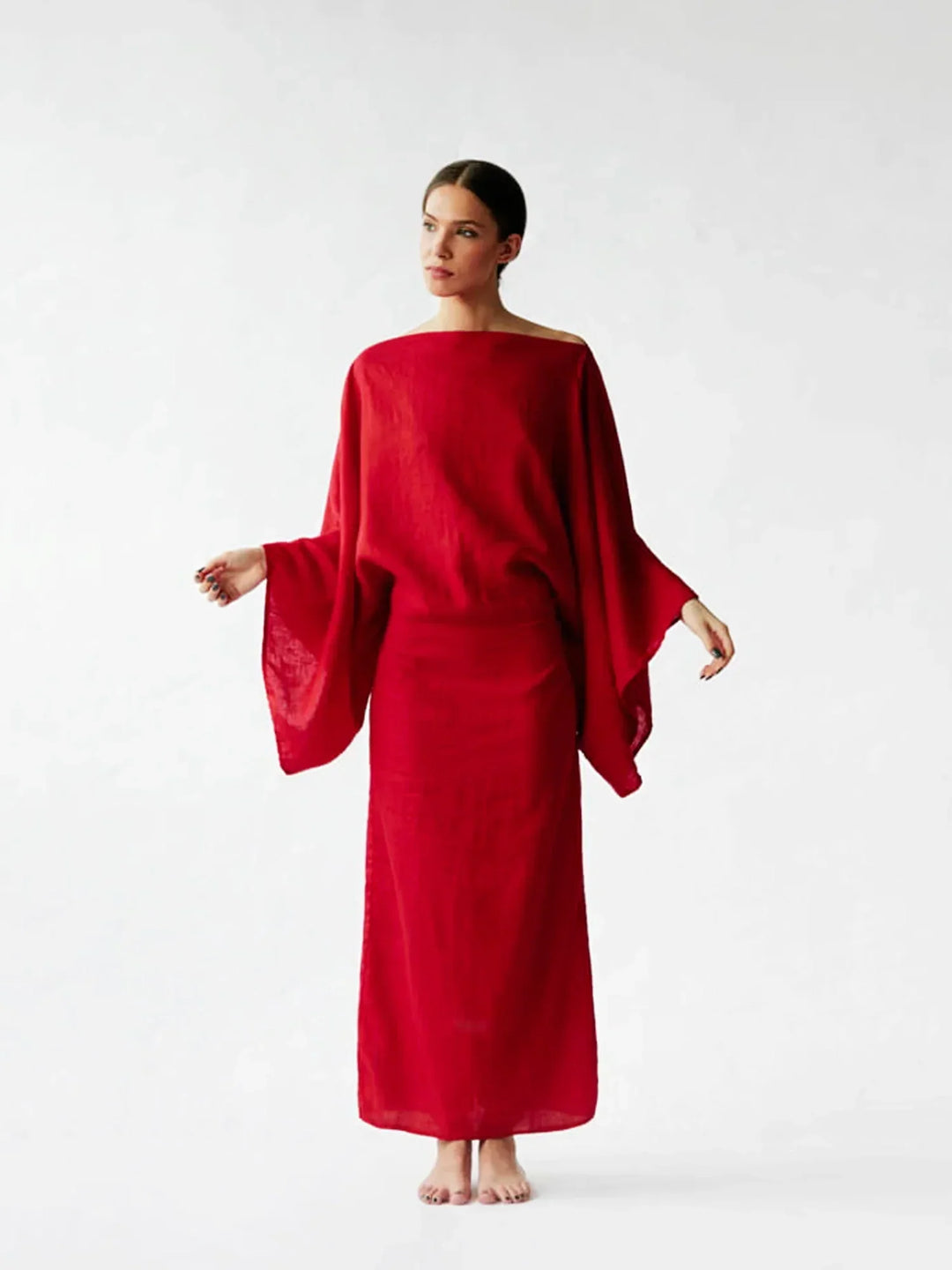 Gianna | Midi Cocktail Dress with Kimono Sleeves and Belted Waist