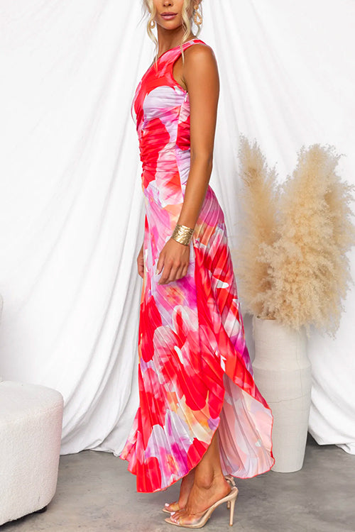 Kacie | Maxi Wedding Guest Dress with One Shoulder and Floral Print