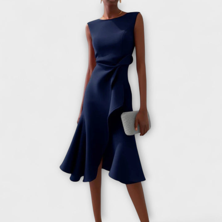 Women's Sleeveless Wrap Midi Dress with Ruffle Hem