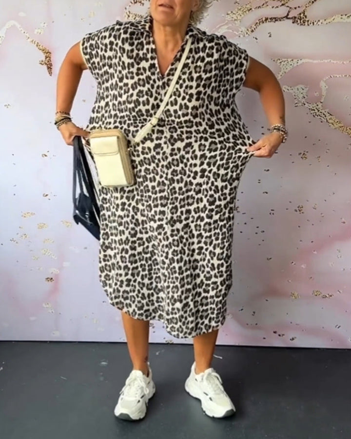Lenny | Midi Summer Dress with Leopard Print and V-Neck