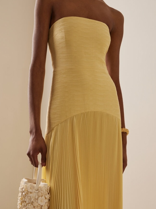 Ruby | Maxi Wedding Guest Dress with Strapless Pleated Skirt