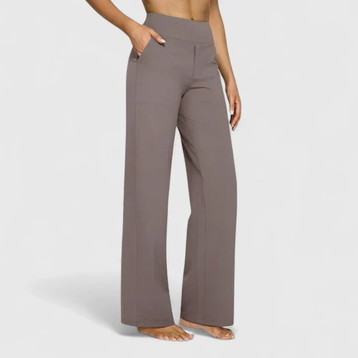 Women's High Waisted Wide Leg Pants with Pull On Design