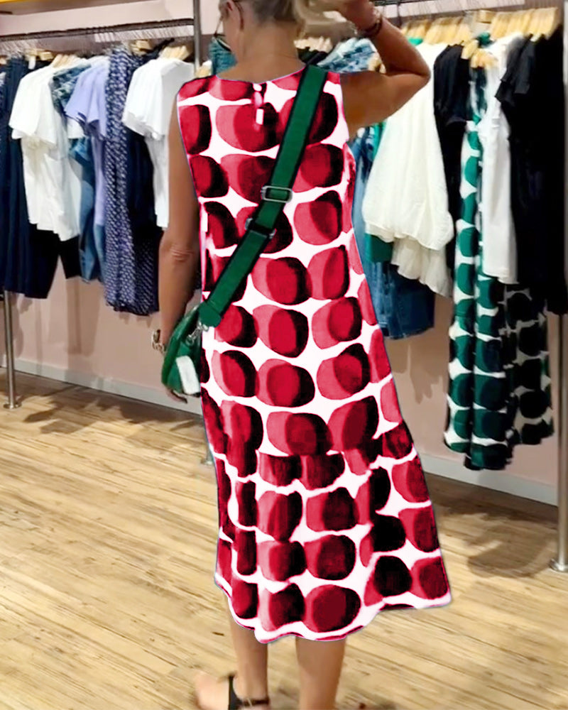 Sue | Midi Polka Dot Dress with Round Neck and Tiered Skirt