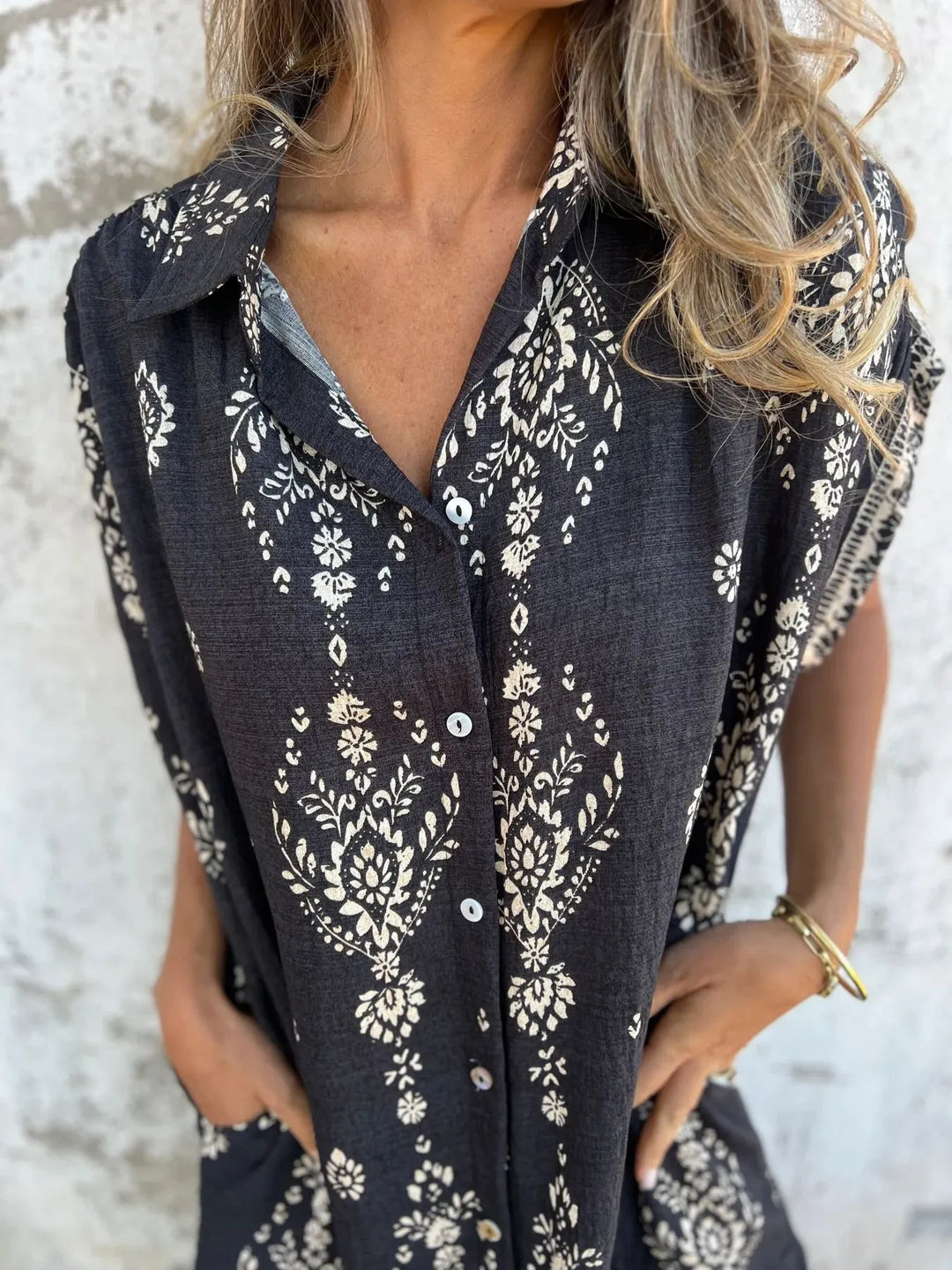Emily | Mini Shirt Dress with Boho Print and V-Neck