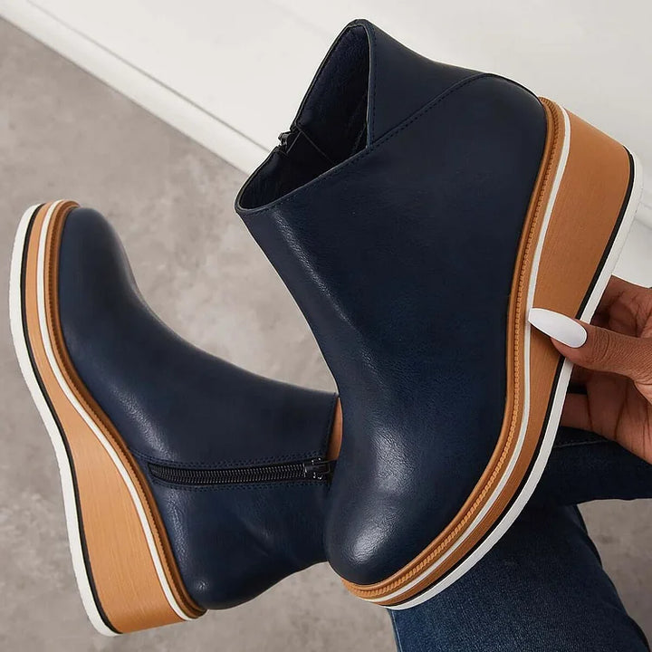 Women's Orthopedic Wedge Heel Ankle Boots with Side Zip