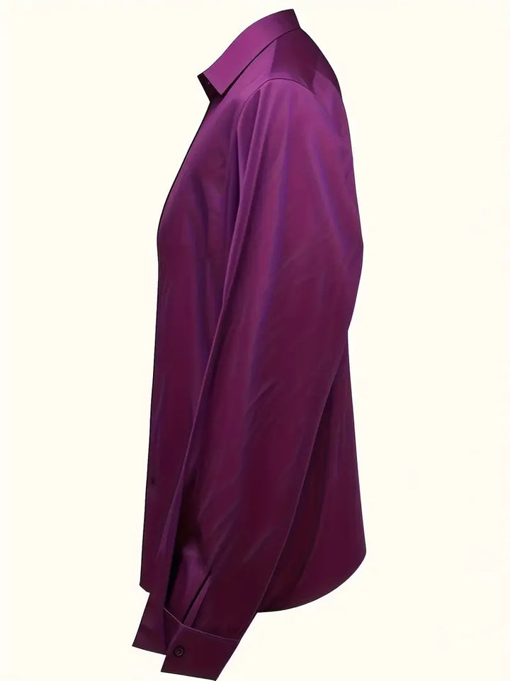 Women's Satin Blouse with V-Neck Collar and Long Sleeve