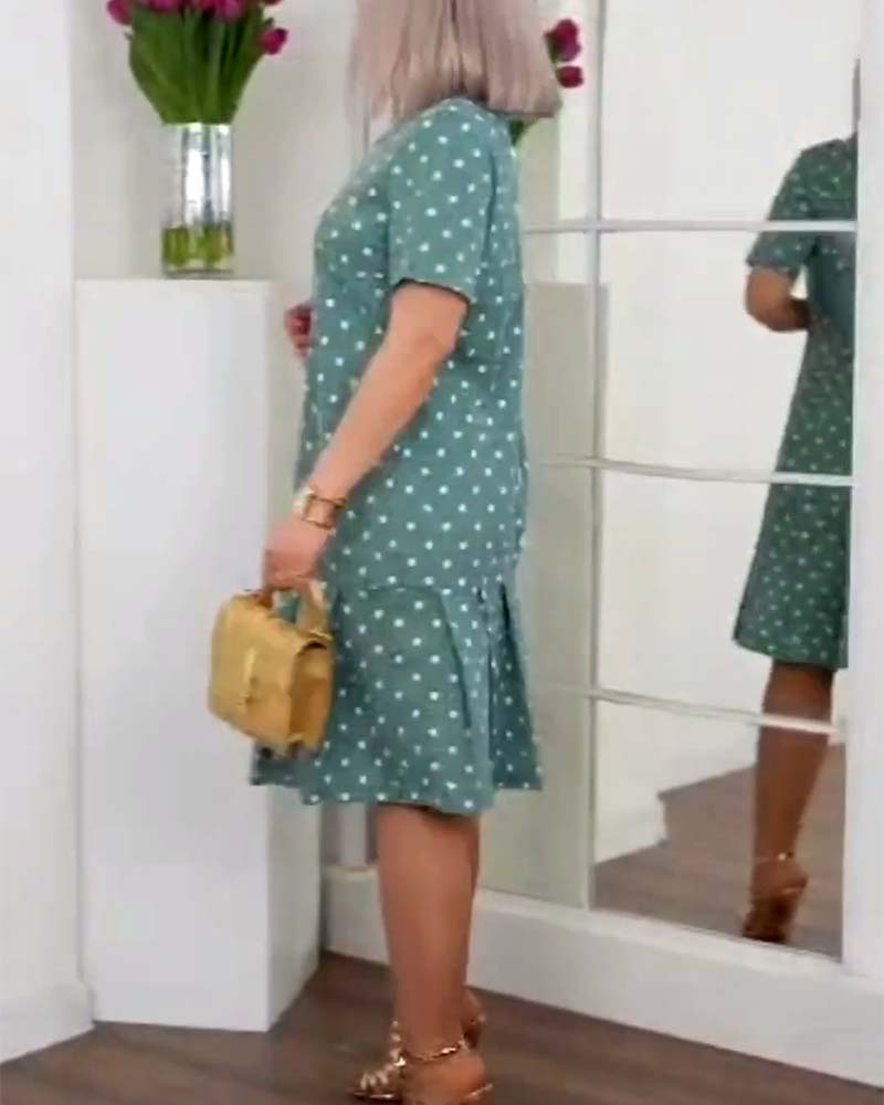 Mia | Midi Polka Dot Dress with Round Neck and Ruffle Hem