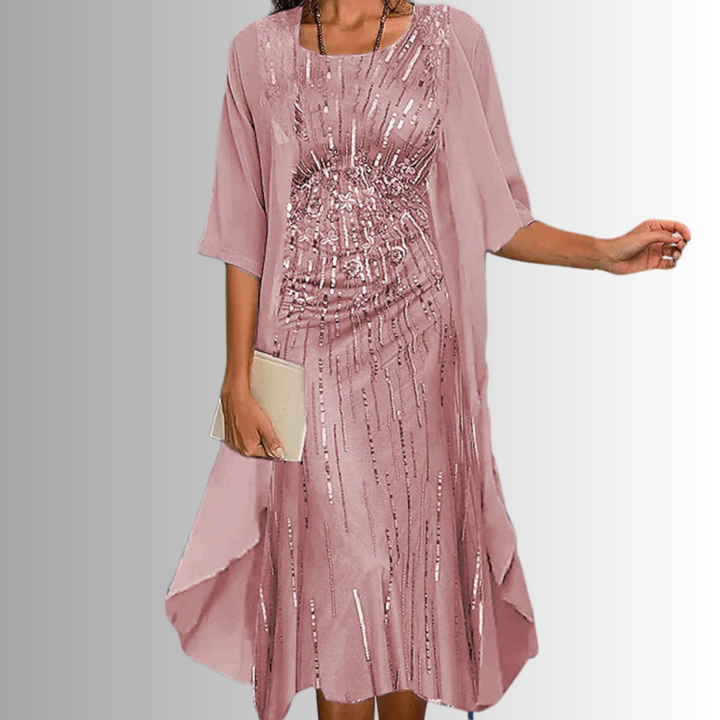 Women's Floral Midi Dress with Open-Front Overlay