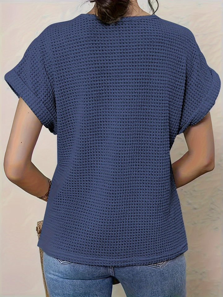 Tina | Crochet Detail Top with Round Neckline and Short Sleeves