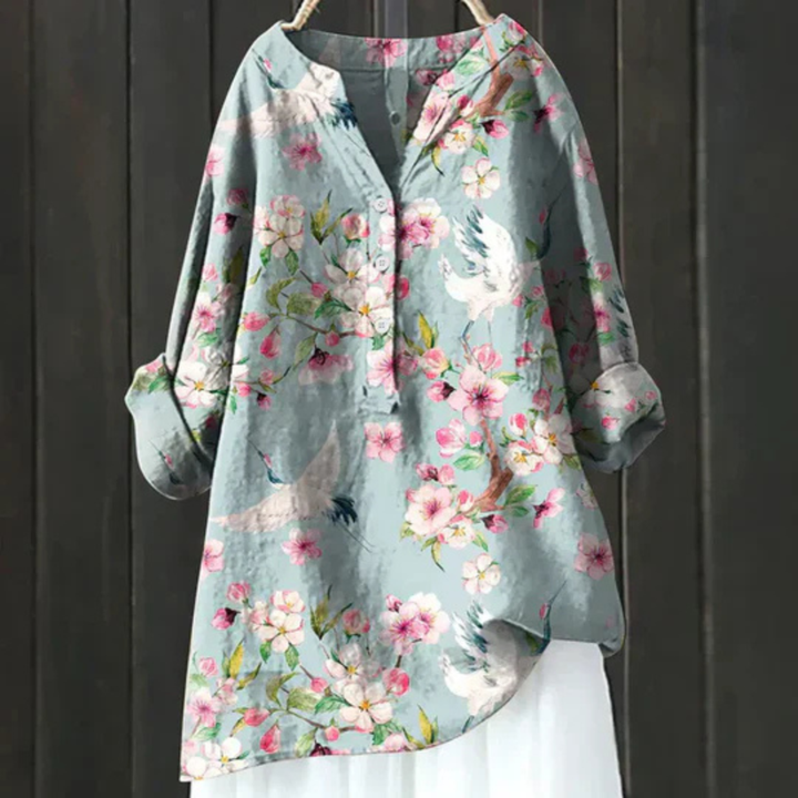 Clara | Floral Print Blouse with V Neckline and Long Sleeves