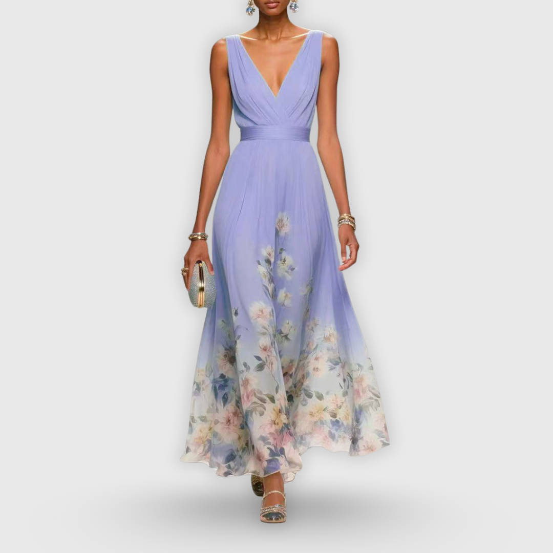Diana | Maxi Wedding Guest Dress with Floral Print and V-Neck