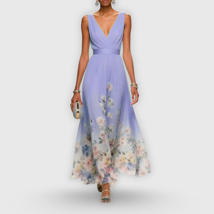 Diana | Maxi Wedding Guest Dress with Floral Print and V-Neck
