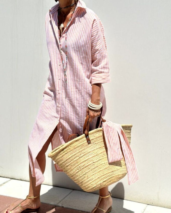 Olivia | Midi Shirt Dress with Vertical Stripes