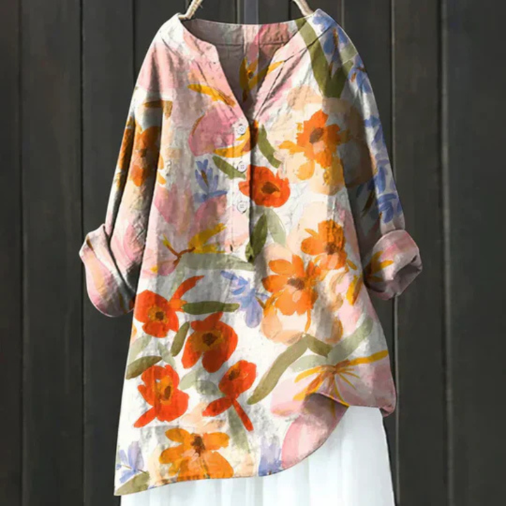 Clara | Floral Print Blouse with V Neckline and Long Sleeves
