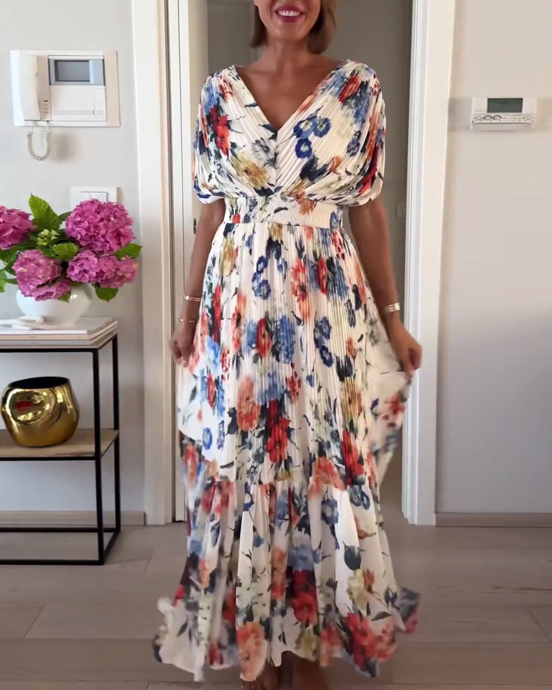 Alice | Maxi Wedding Guest Dress with Floral Print and Pleated Skirt