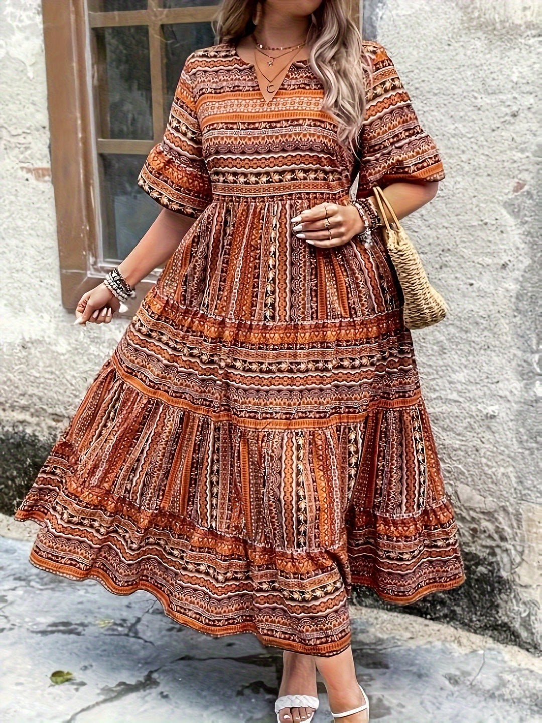 Rebecca | Maxi Summer Dress with Boho Print and Smocked Waist