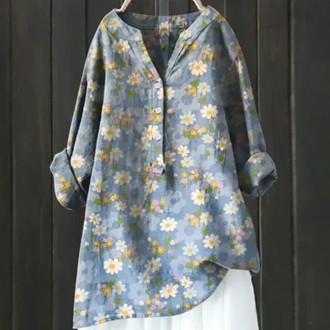 Clara | Floral Print Blouse with V Neckline and Long Sleeves