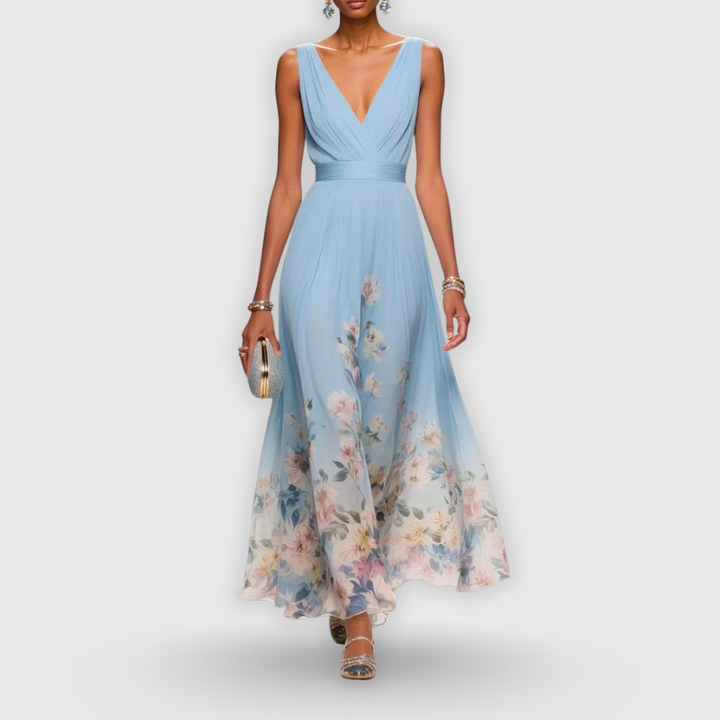 Diana | Maxi Wedding Guest Dress with Floral Print and V-Neck