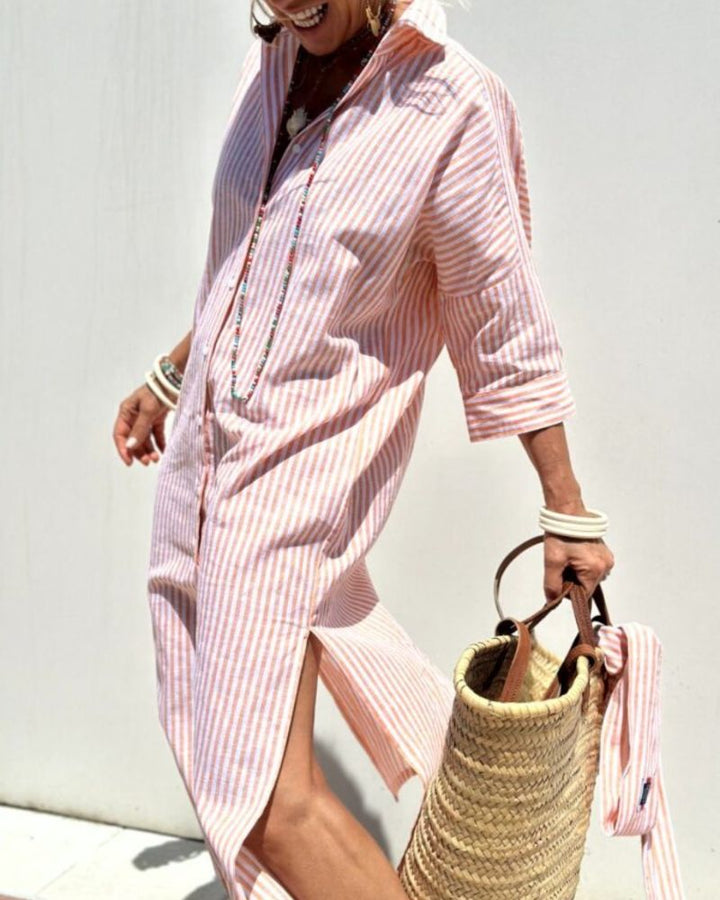 Olivia | Midi Shirt Dress with Vertical Stripes