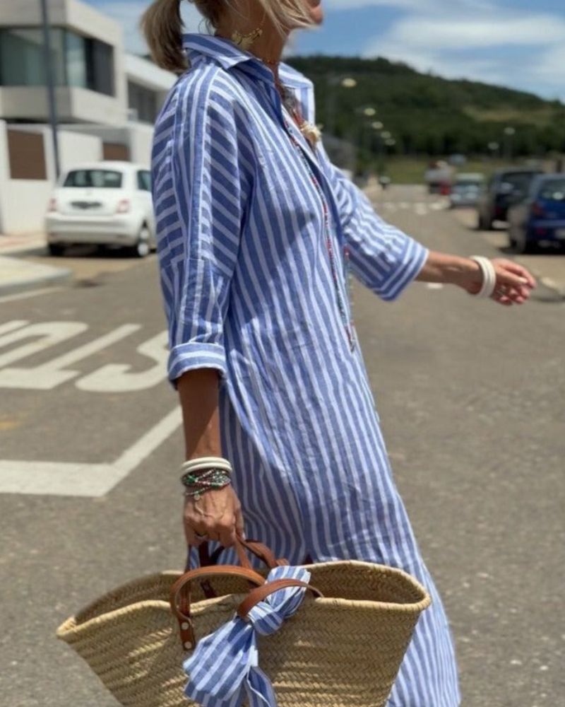 Olivia | Midi Shirt Dress with Vertical Stripes