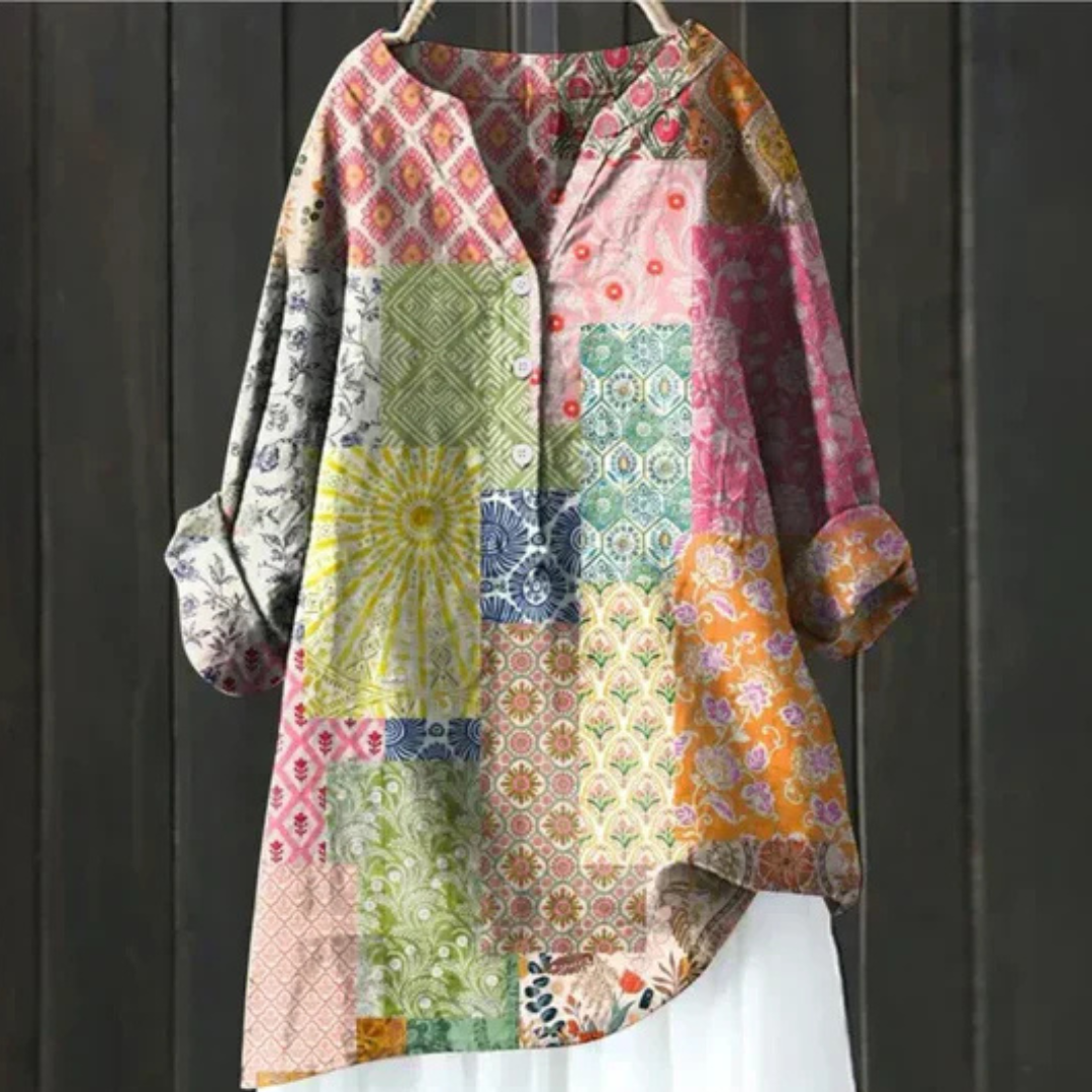 Clara | Floral Print Blouse with V Neckline and Long Sleeves