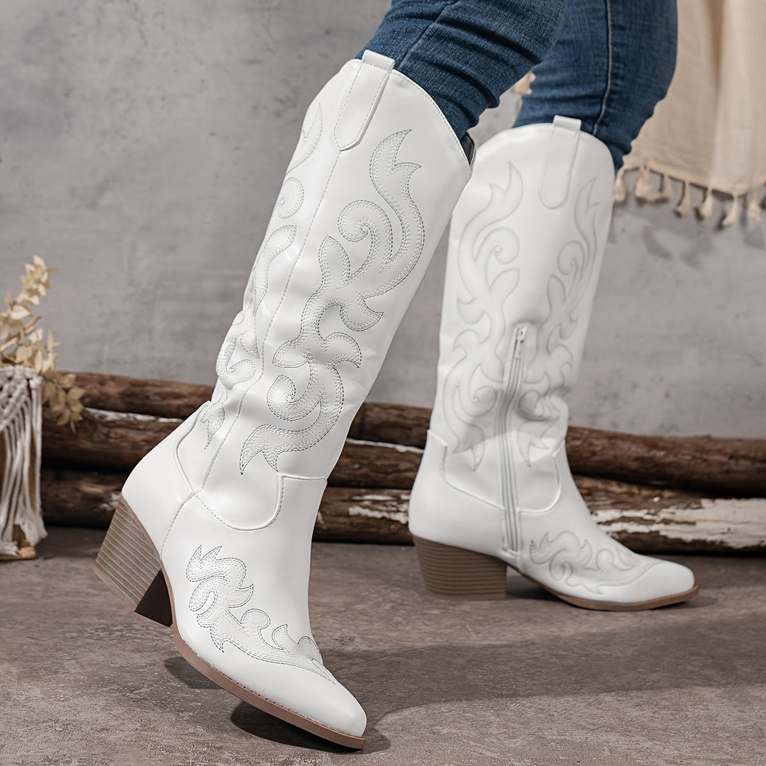 Women's Knee-High Cowboy Boots with Block Heel
