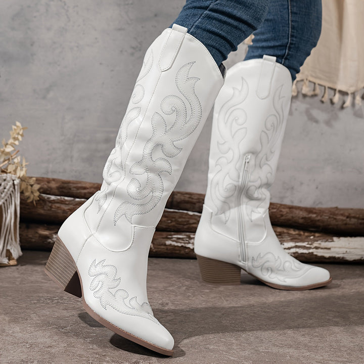 Women's Knee-High Cowboy Boots with Block Heel