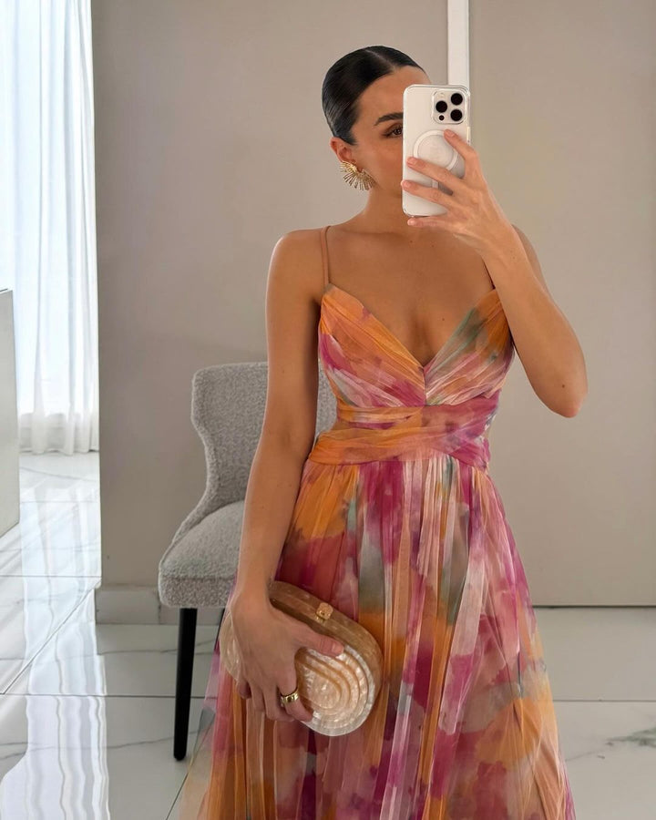 Ruby | Maxi Wedding Guest Dress with Floral Print and V-Neck
