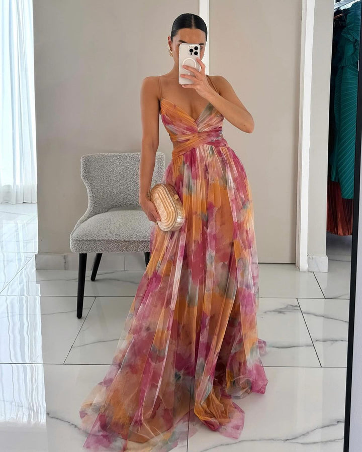 Ruby | Maxi Wedding Guest Dress with Floral Print and V-Neck