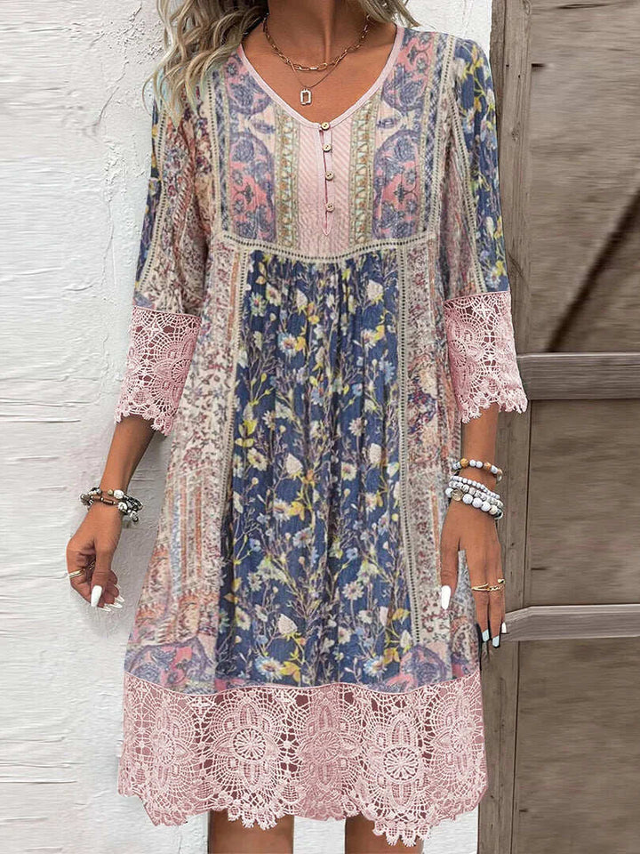 Raelynn | Midi Summer Dress with Boho Print and V-Neck