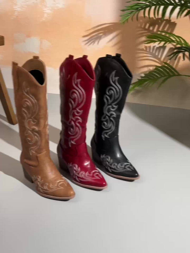 Women's Knee-High Cowboy Boots with Block Heel