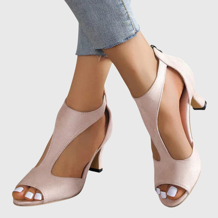 Women's Open Toe Heels with Cut Out Side Detail