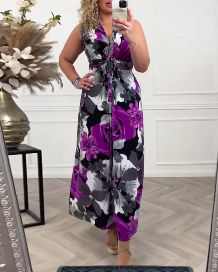 Madison | Maxi Wedding Guest Dress with Floral Print and V-Neck