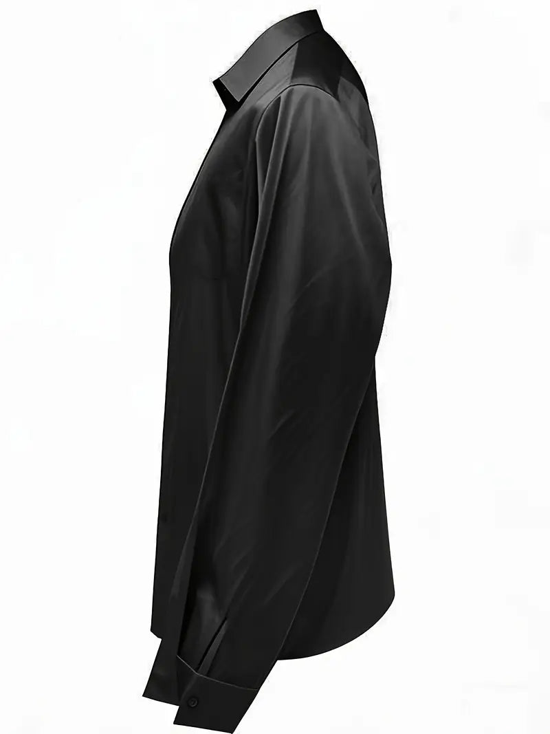 Women's Satin Blouse with V-Neck Collar and Long Sleeve