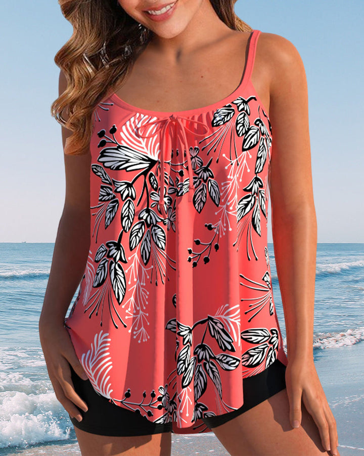 Women's Floral Tankini Set with Scoop Neck