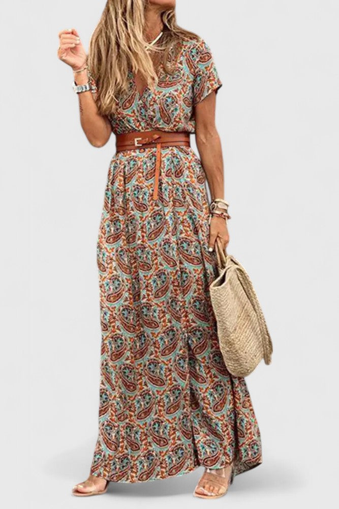 Wendy | Maxi Summer Dress with Floral Print and Belted Waist