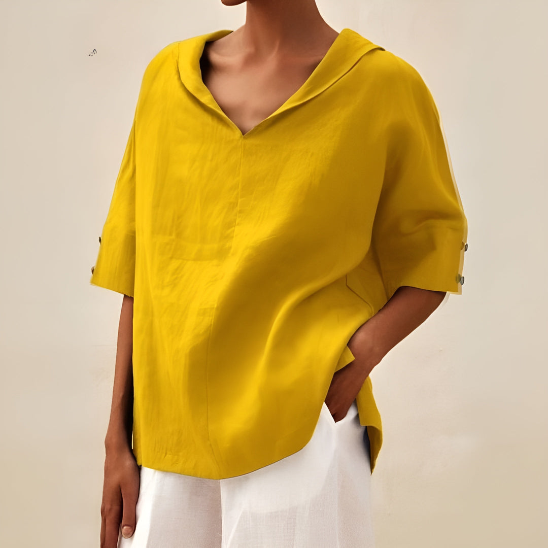 Women's V-Neck Blouse with Short Sleeve Relaxed Fit