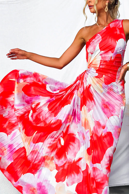 Kacie | Maxi Wedding Guest Dress with One Shoulder and Floral Print