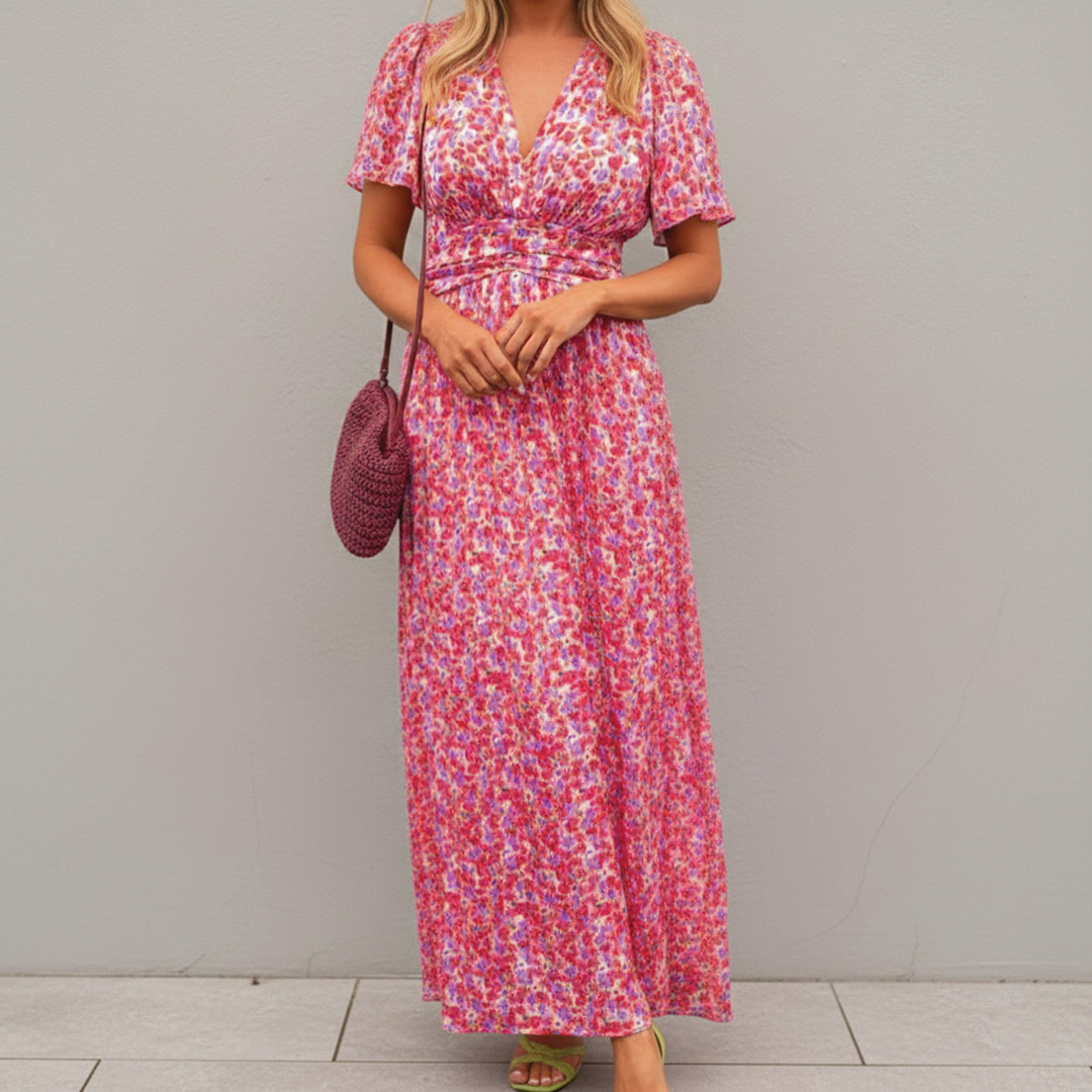 Alice | Maxi Wedding Guest Dress with Floral Print and V-Neck Wrap