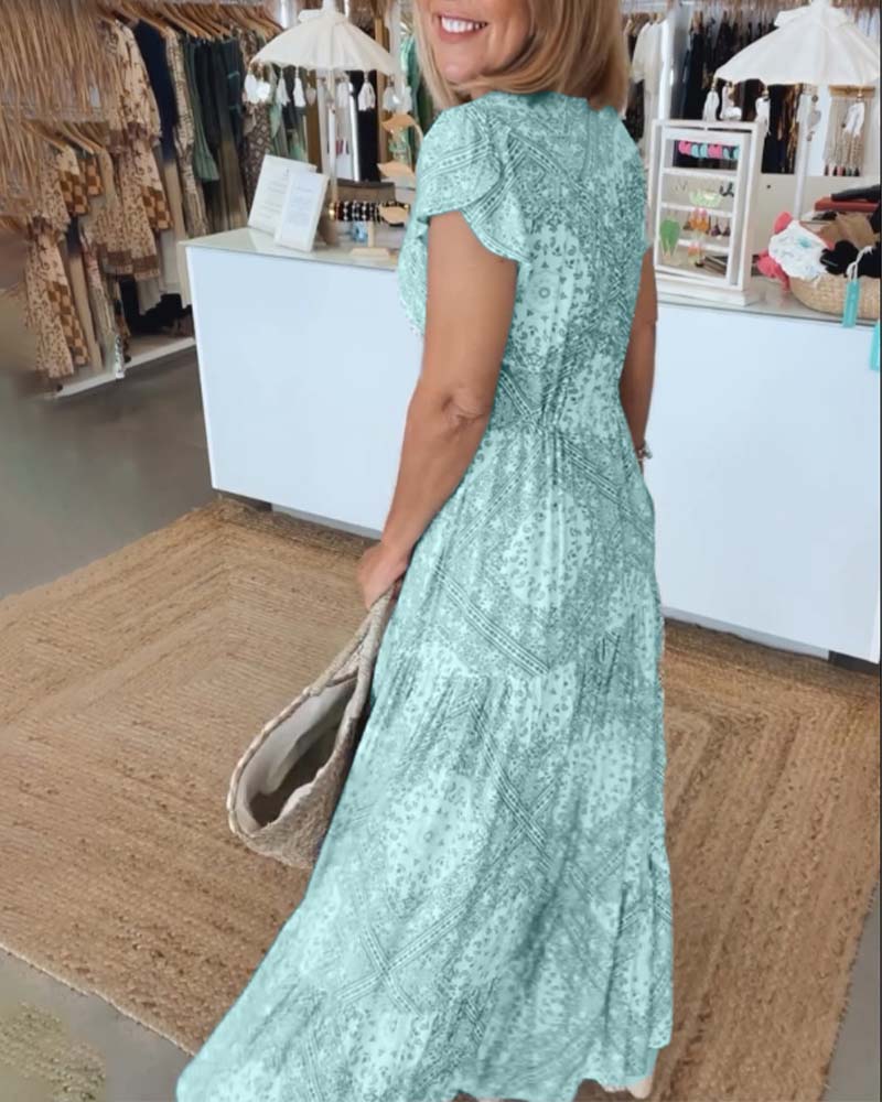 Melissa | Maxi Holiday Dress with Boho Print and V-Neck