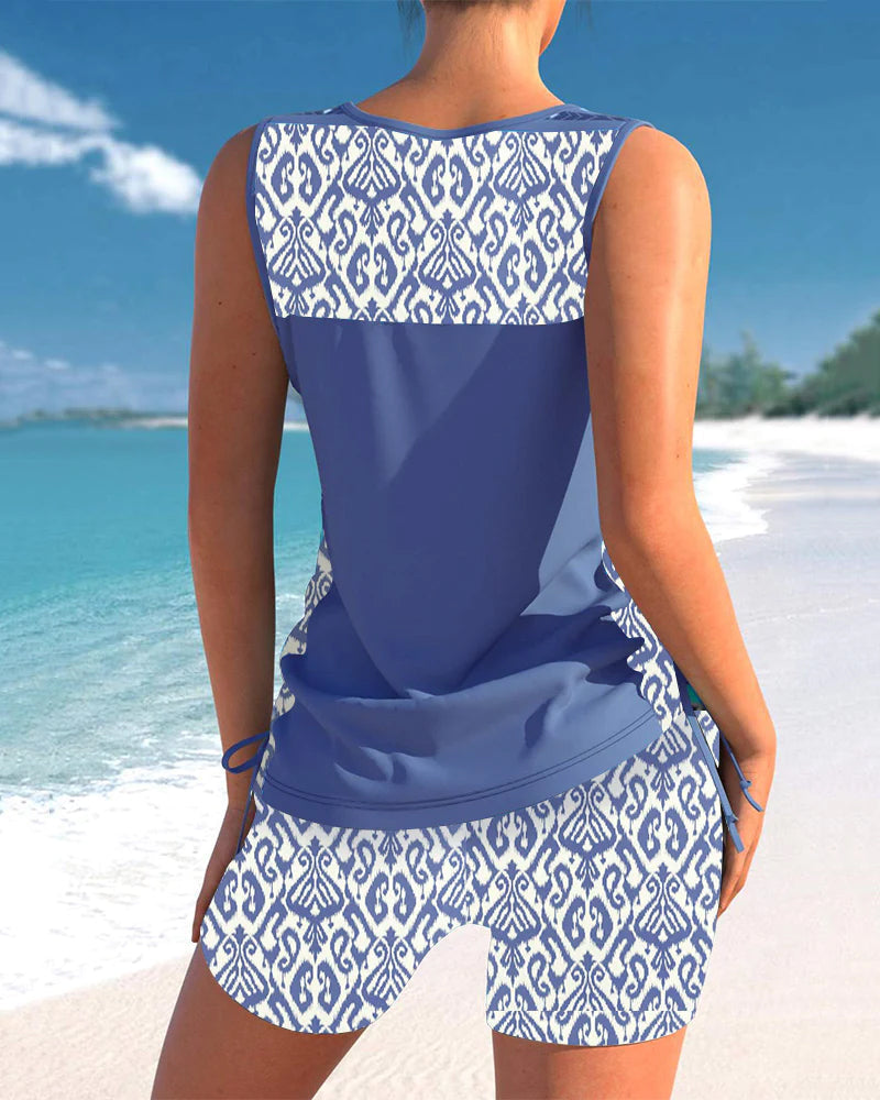 Women's Crisscross V-Neck Tankini Set with Shorts