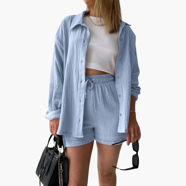 Zara | Crinkle Two-Piece Set with Oversized Shirt and Pull-On Shorts