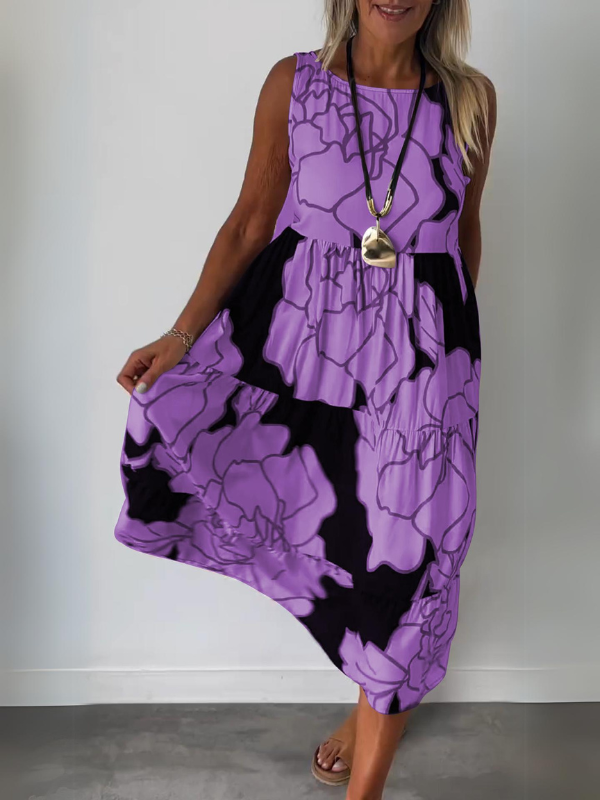 Amy | Midi Summer Dress with Abstract Print and Sleeveless Bodice