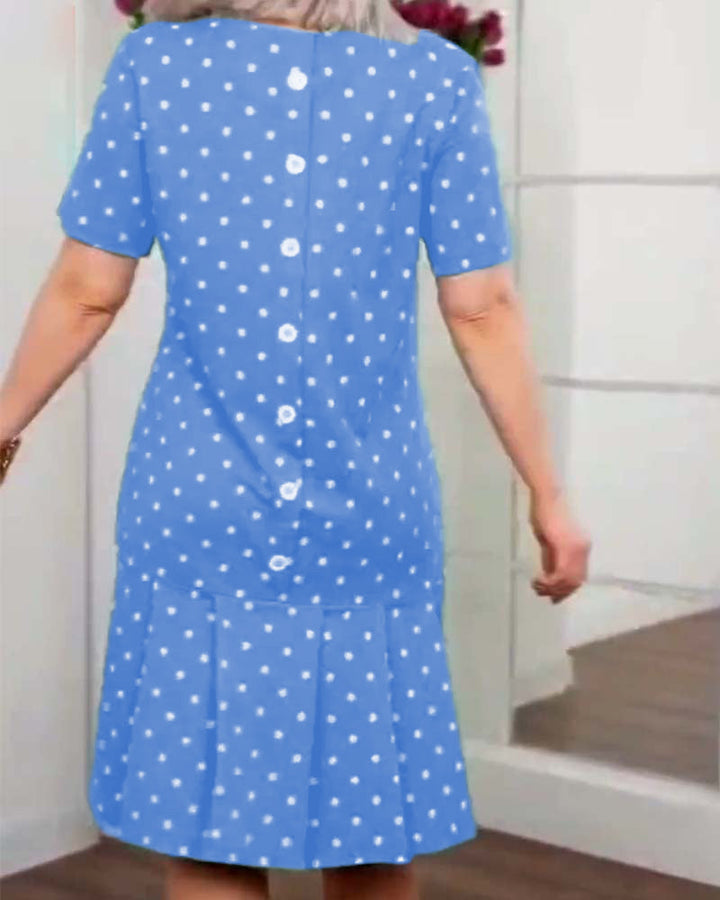 Mia | Midi Polka Dot Dress with Round Neck and Ruffle Hem
