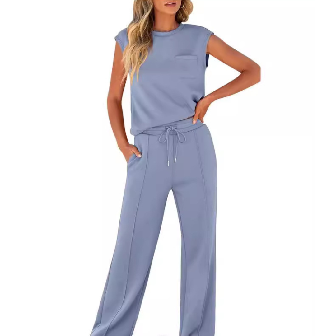 Cleo | Wide-Leg Trousers Set with Cap Sleeve Top and Drawstring Waist