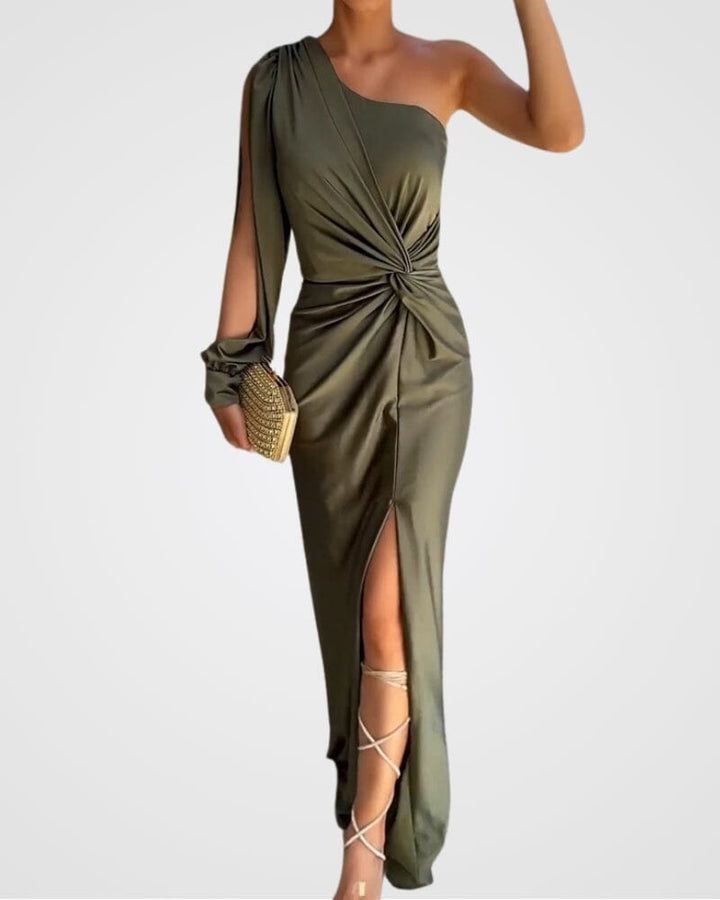 Jane | Maxi Wedding Guest Dress with One Shoulder and Twist Detail