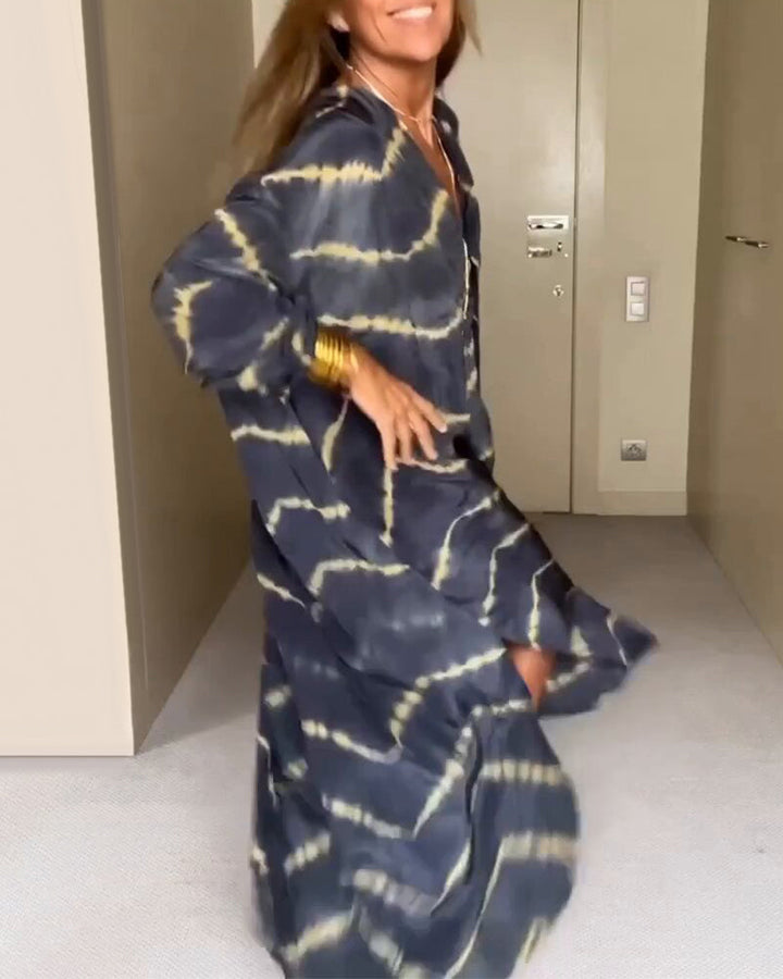 Lina | Midi Shirt Dress with Boho Print and Long Sleeves